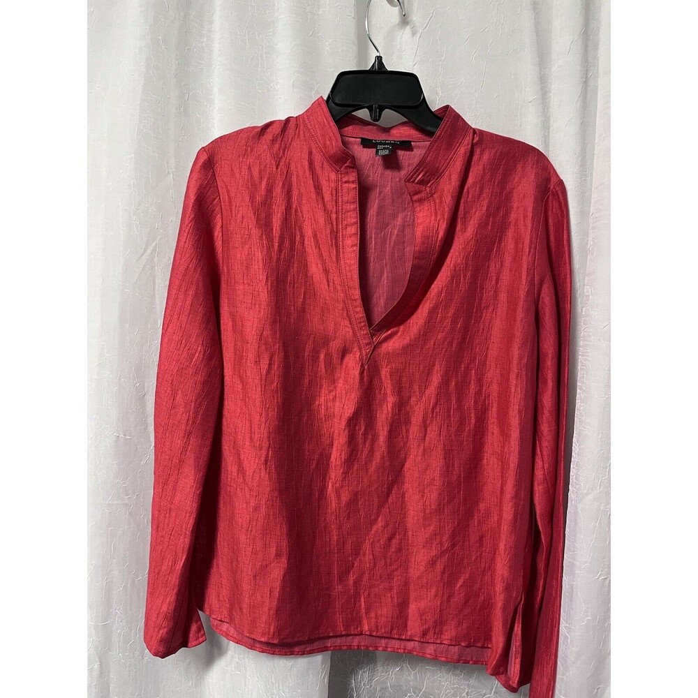 Louben Women's Red Silk Blend Long Sleeve Blouse Size 8